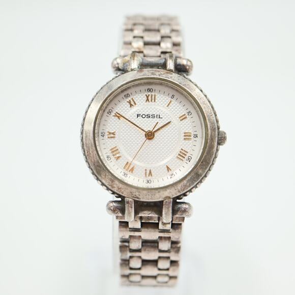 Vintage Fossil Womens Two Tone Watch 27mm Round Dial Steel Bracelet ES3589 Works - Picture 5 of 14
